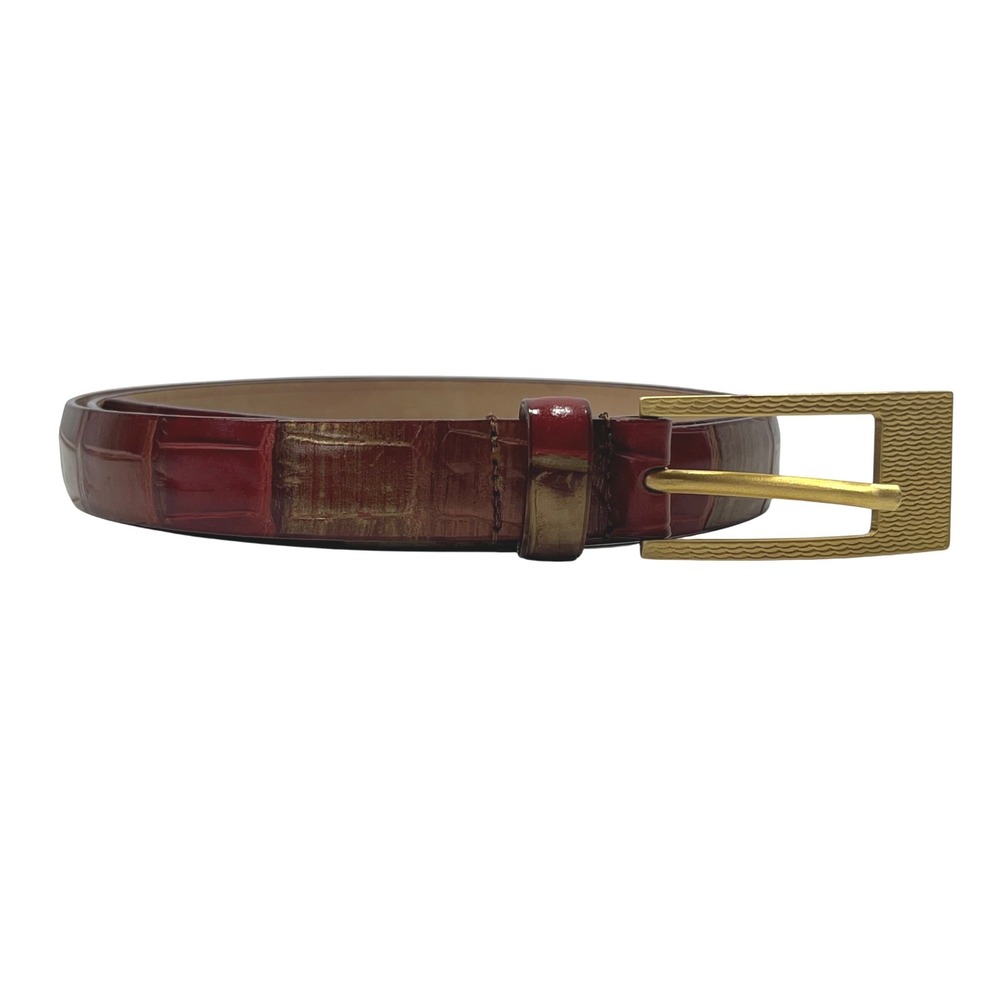 Albatros Italian Red Embossed Leather Reptile Look Belt Gold Tone Buckle XL - Picture 3 of 7